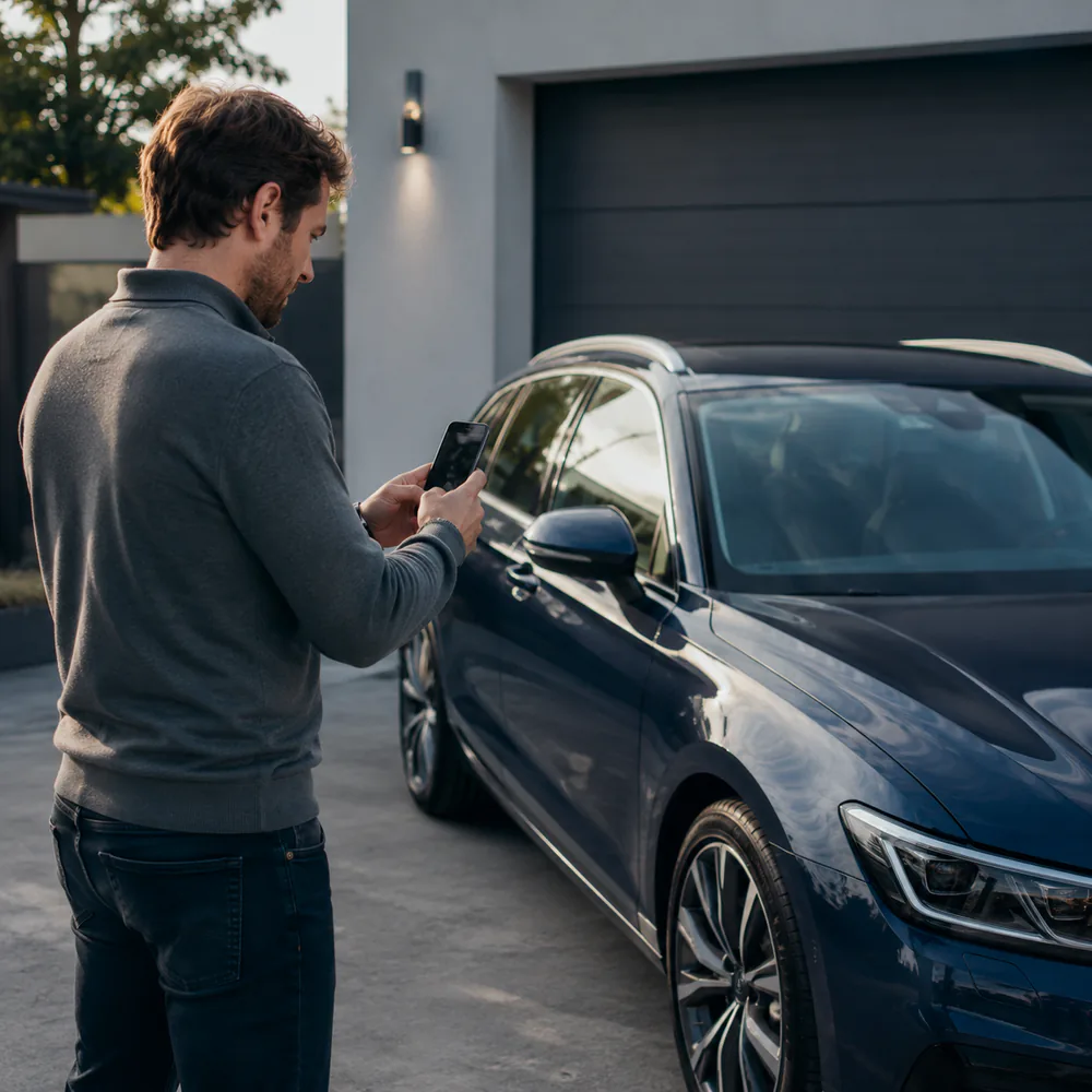 Kundin bereitet einen Trade-in-Check per Smartphone vor